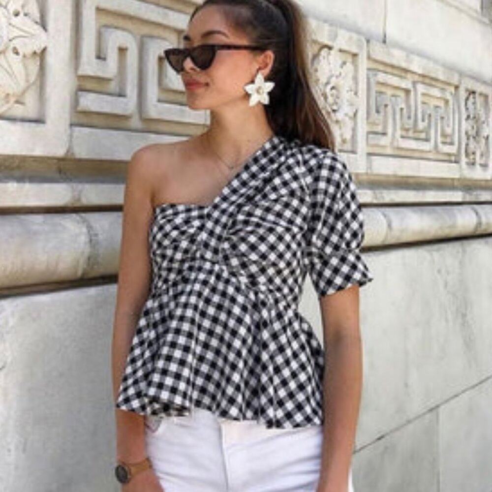 N12H Women's Gingham Mila Top Size S (US 2-4) in Black & White